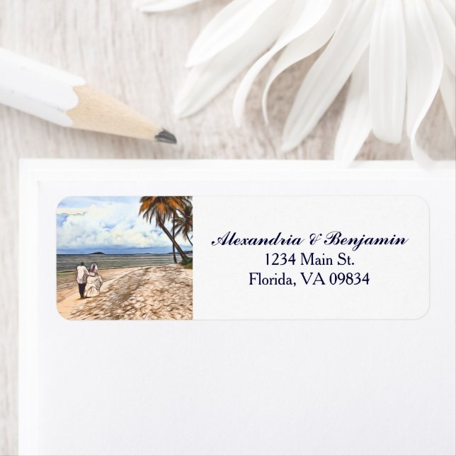 Étiquette Bride Groom Tropical Beach Aquarelle personnalisée (En situation)