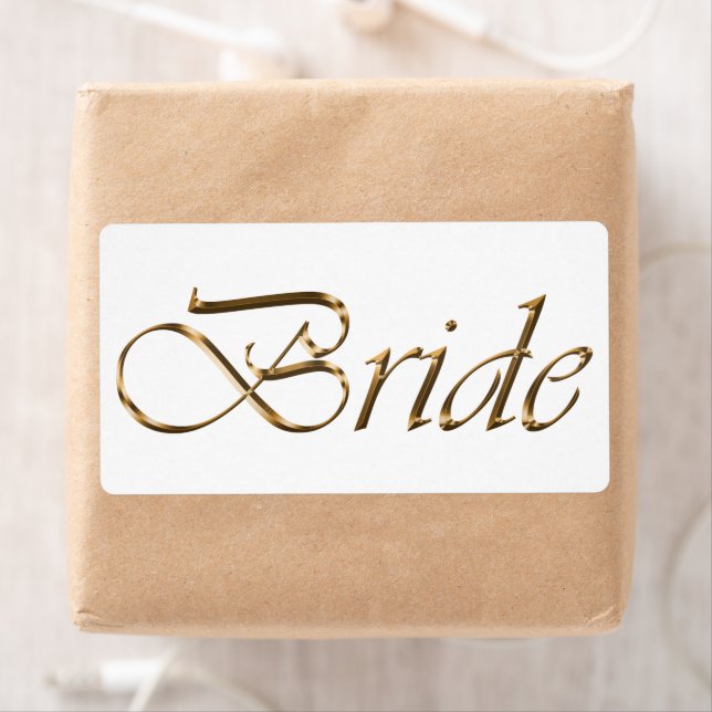 Étiquette Bride white gold script calligraphy elegant chic (En situation)