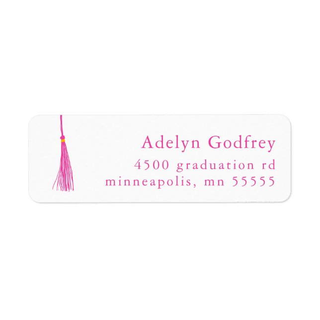 Étiquette Bright Pink Tassel Graduation Adresse de retour (Devant)