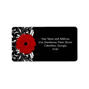 Étiquette Bright Red Gerbera Daisy on Black