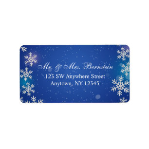 Étiquette Bright Snowflakes Blue Winter Address