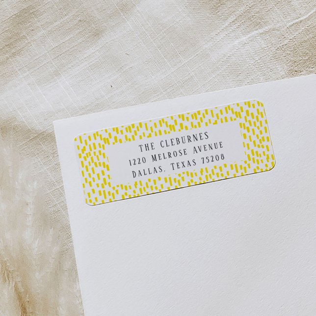Étiquette Bright Yellow Dashing Adresse de retour (Yellow and white dashing playful return address labels.)