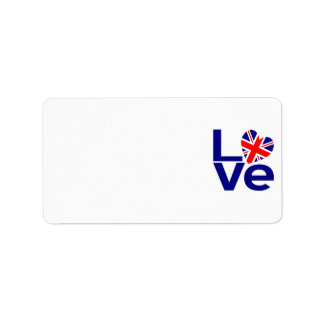 Étiquette British Blue AMOUR Drapeau Royaume-Uni Cœur