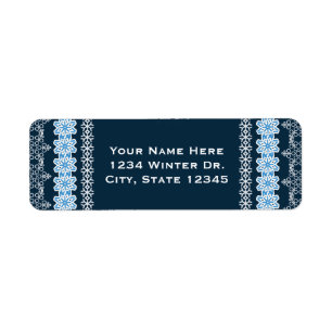 Étiquette Broderie d'hiver bleue et blanche Élégante fête de