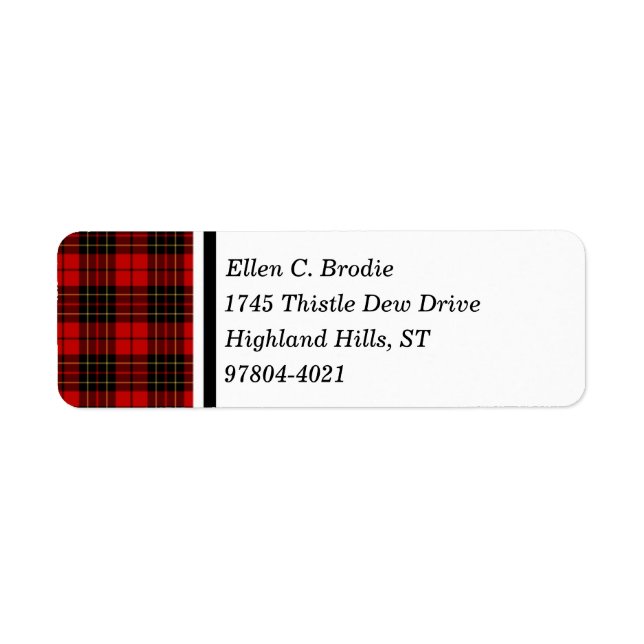 Étiquette Brodie Clan Rouge et noir Tartan écossais (Devant)