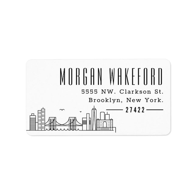 Étiquette Brooklyn, New York Modern Deco Skyline Large (Devant)