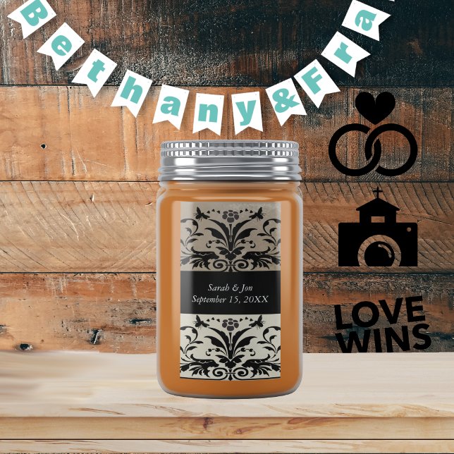 Étiquette Brown Bumble Bee Damask Enregistrer la date (Créateur téléchargé)