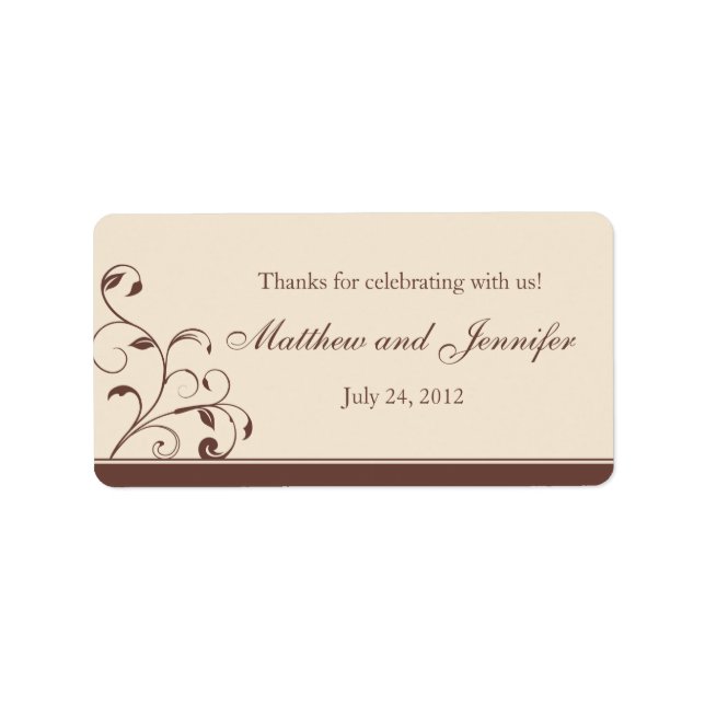 Étiquette Brown & Crème Boucles Florales Mariage Favoriser l (Devant)