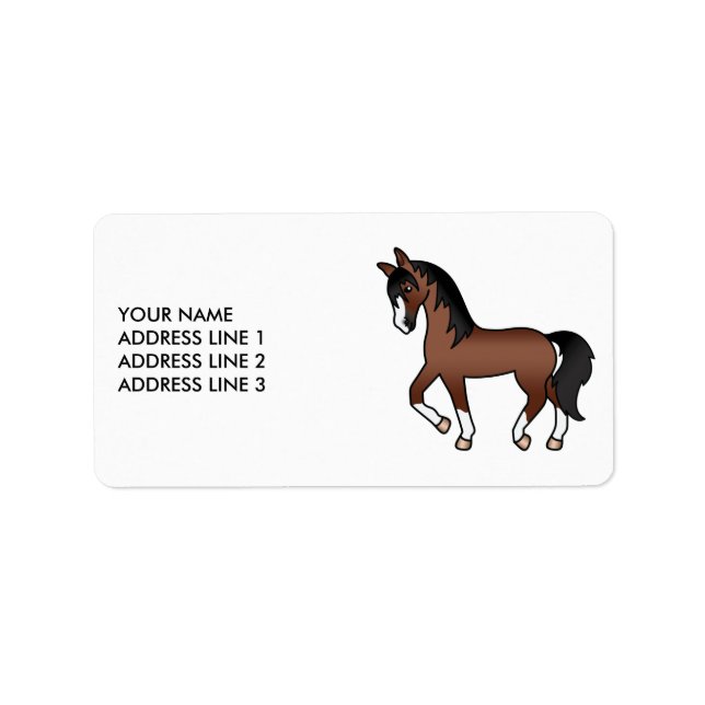 Étiquette Brown Cute Cartoon Trotting Horse & Custom Text (Devant)