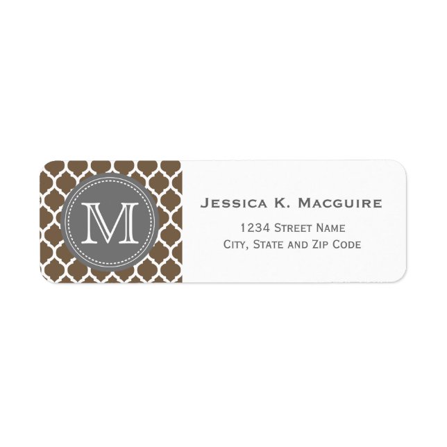Étiquette Brown et gris clair monogramme (Devant)