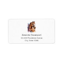 Brown Horse Head Portrait in Watercolor Address