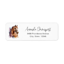 Brown Horse Head Portrait in Watercolor Address