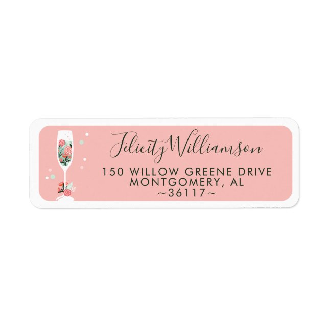 Étiquette Brunch & Bubbly Floral Champagne Verre rose (Devant)