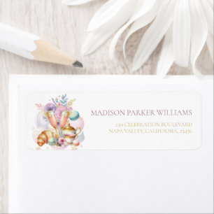 Étiquette Brunch de mariage rose pastel or adresse personnal
