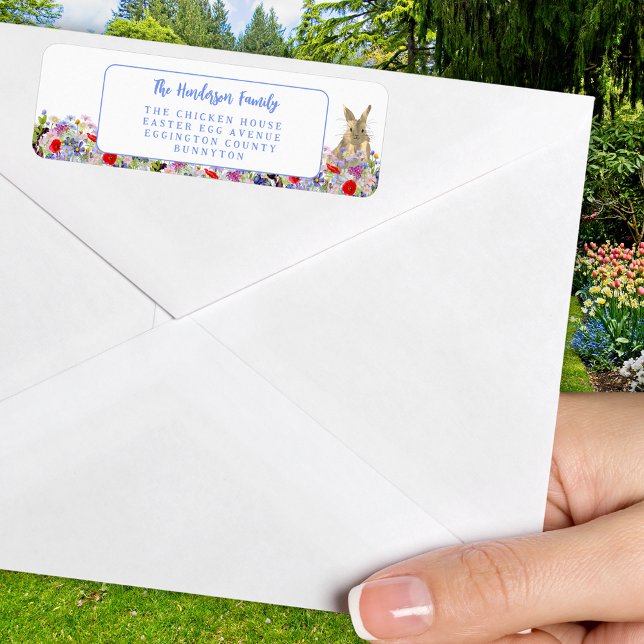 Étiquette Brunch de Pâques et chasse aux oeufs Floral (Easter brunch egg hunt floral bunny return address label sticker)