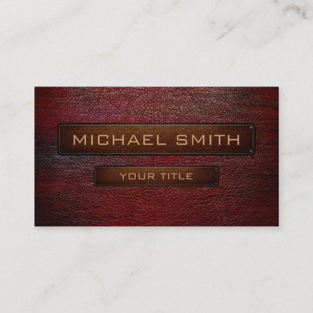 Étiquette brune simili cuir rouge foncé (Devant)