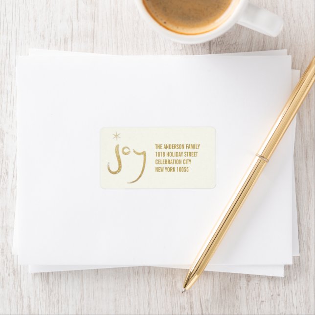 Étiquette Brush Calligraphy Gold Parties scintillant Joie Ho (En situation)