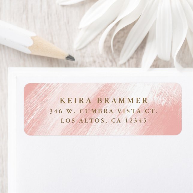 Étiquette Brush Strots Modernes Blush Coral Adresse de retou (En situation)
