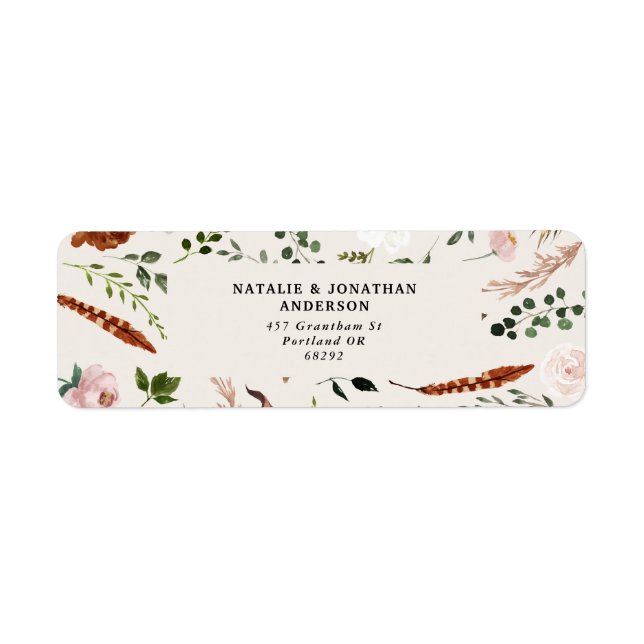 Étiquette Budget élégant mariage floral en terre cuite noire (Devant)