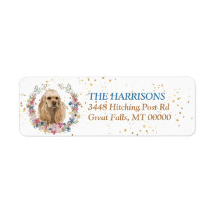 Étiquette Buff Cocker Spaniel Spring Flowers Wreath