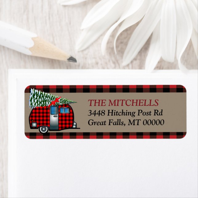 Étiquette Buffalo Plaid Christmas Camping Adresse de retour (En situation)