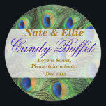 Étiquette Buffet Peacock Feather Candy<br><div class="desc">Sticker Buffet Peacock Feather Candy. Idéal pour les buffets de bonbons ou les tables de cupcake aux mariages, fêtes d'anniversaire, Baby showers, communion, confirmations et bien plus encore! Le design présente des plumes de paon arrière - plans dans des verts et des bleus profonds. Le libellé, la couleur du texte...</div>