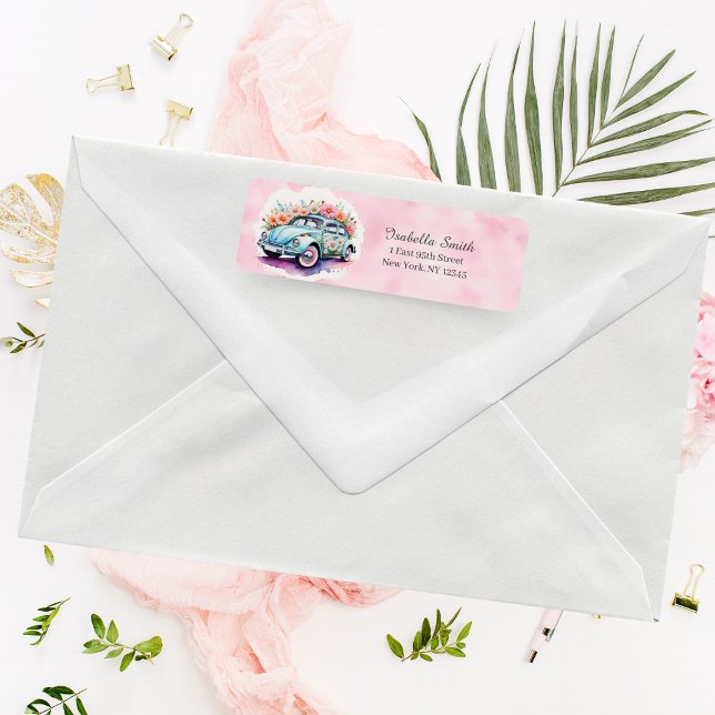 Étiquette Bug Car super des années 60 avec marguerites Adres (Revive retro vibes: 60's bug and daisies, add whimsy to envelopes.)