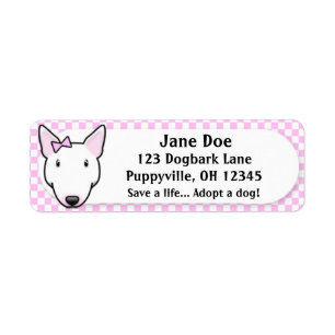 Étiquette Bull-terrier rose de blanc de guingan de Kawaii