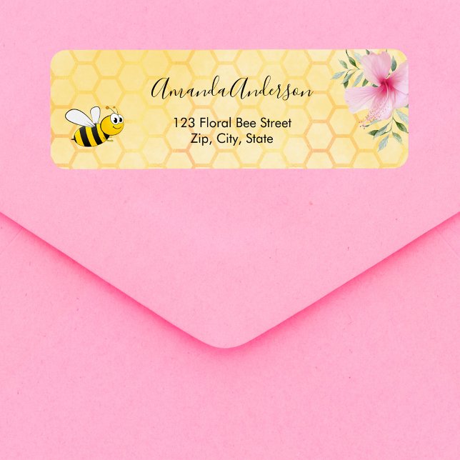 Étiquette Bumble bee yellow honeycomb floral return address (Créateur téléchargé)