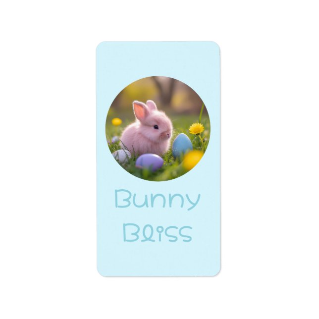 Étiquette Bunny Bliss - Fluffeux Bunny Rose Pâques (Devant)