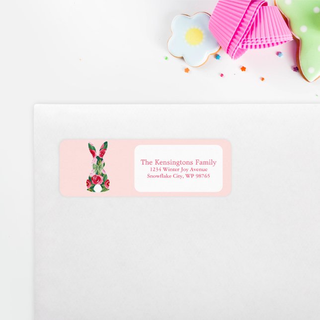 Étiquette Bunny de Pâques Floral Adresse de retour personnal (Floral Easter Bunny Personalized Return Address Label)