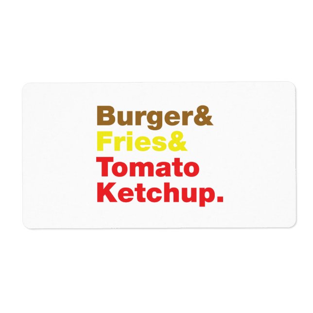 Étiquette Burger & Fries & Tomato Ketchup. (Devant)