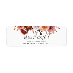 Étiquette Burgundy and Blush Intrical Floral Return Adresse