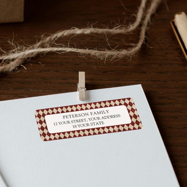 Étiquette Burgundy Argyle Christmas Return Address Label (Créateur téléchargé)