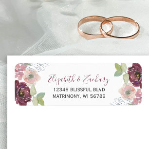 Étiquette Burgundy Blush Floral Mariage Adresse de retour