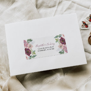 Étiquette Burgundy Blush Floral Wedding Adresse RSVP