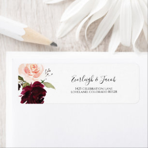 Étiquette Burgundy Blush rose Floral Mariage Adresse de reto