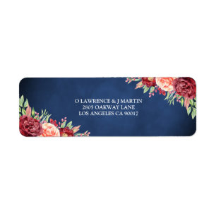 Étiquette Burgundy Blush Rose Floral Navy Chalkboard Adresse