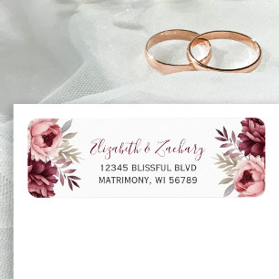 Étiquette Burgundy Dusty Rose Floral Mariage Retour Adresse