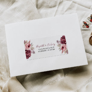 Étiquette Burgundy Dusty Rose Floral Wedding Adresse RSVP