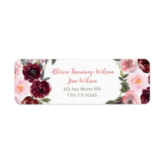 Étiquette Burgundy Dusty Rose Watercolor Retour Adresse