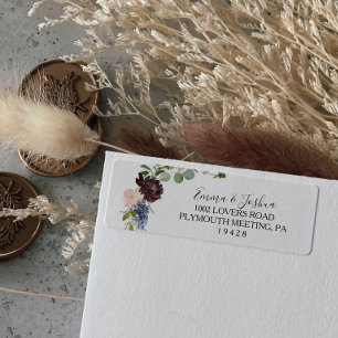 Étiquette Burgundy Floral and Greenery Adresse de retour