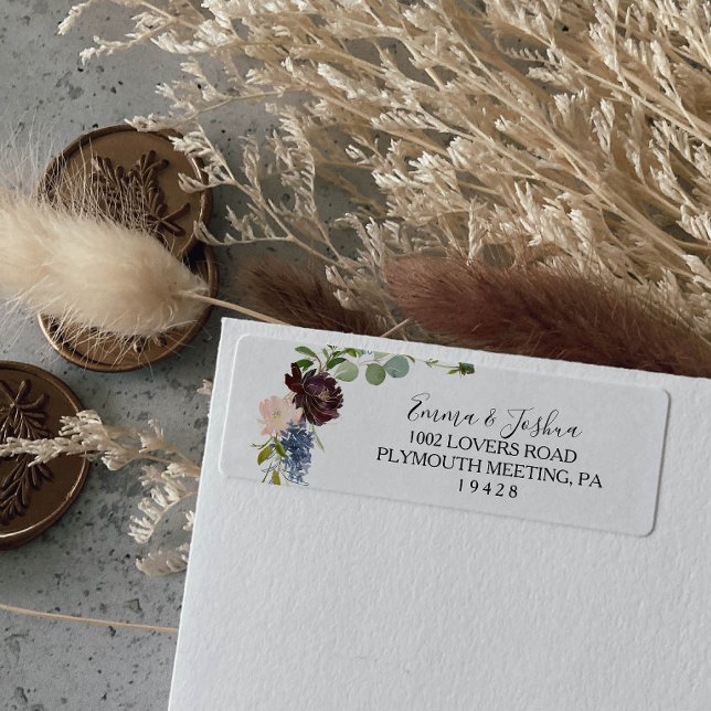 Étiquette Burgundy Floral and Greenery Adresse de retour (Créateur téléchargé)