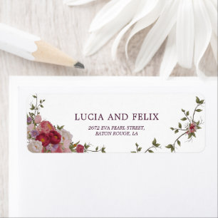 Étiquette Burgundy Floral Et Mariage Feuille Adresse de reto