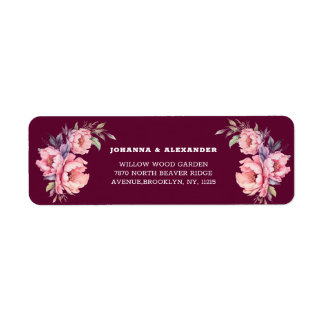 Étiquette Burgundy Floral Peony Mariage Adresse de retour