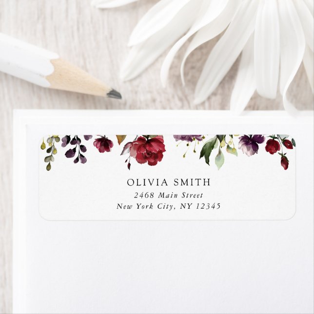 Étiquette Burgundy Flowers, Pink Flowers, Boho, Birthday (En situation)