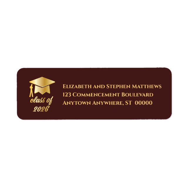 Étiquette Burgundy | Gold Class of 2026 Graduation Cap Label (Devant)