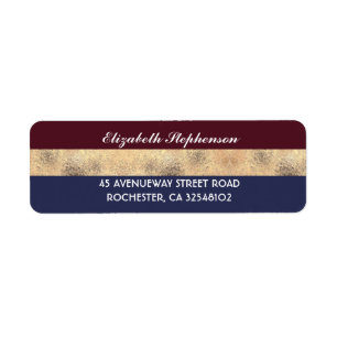 Étiquette Burgundy Gold et Navy Stripes Mariage moderne