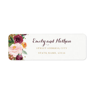 Étiquette Burgundy Gold Floral Parties scintillant Adresse d