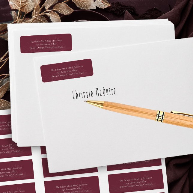 Étiquette Burgundy Grey Botanical Return Adresse Label (Burgundy Return Address labels from the Foliage Duet Collection by Darling & May)